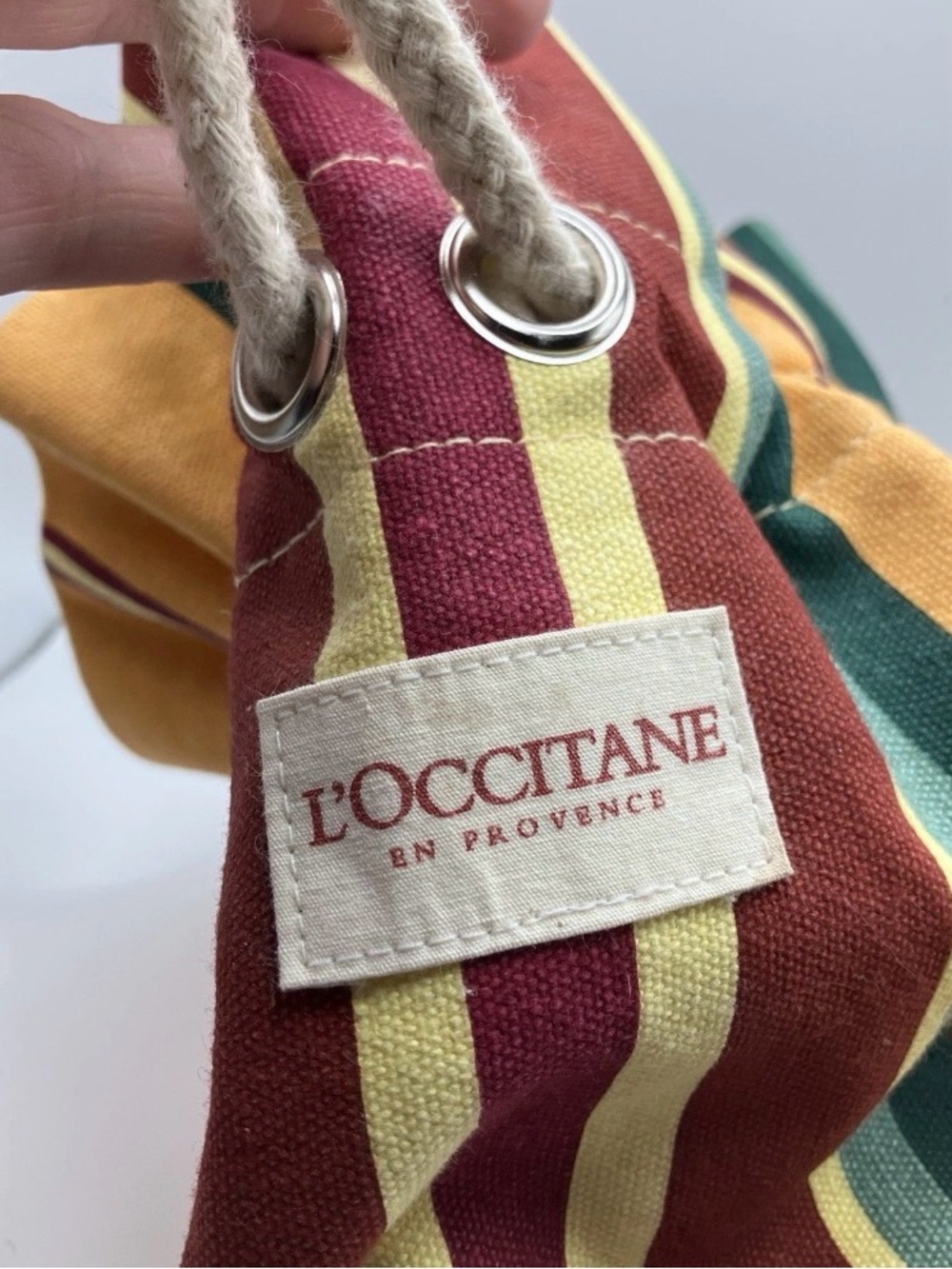L’Occitane en Provence Striped Cotton Drawstring Bucket Bag Medium - Picture 2 of 6